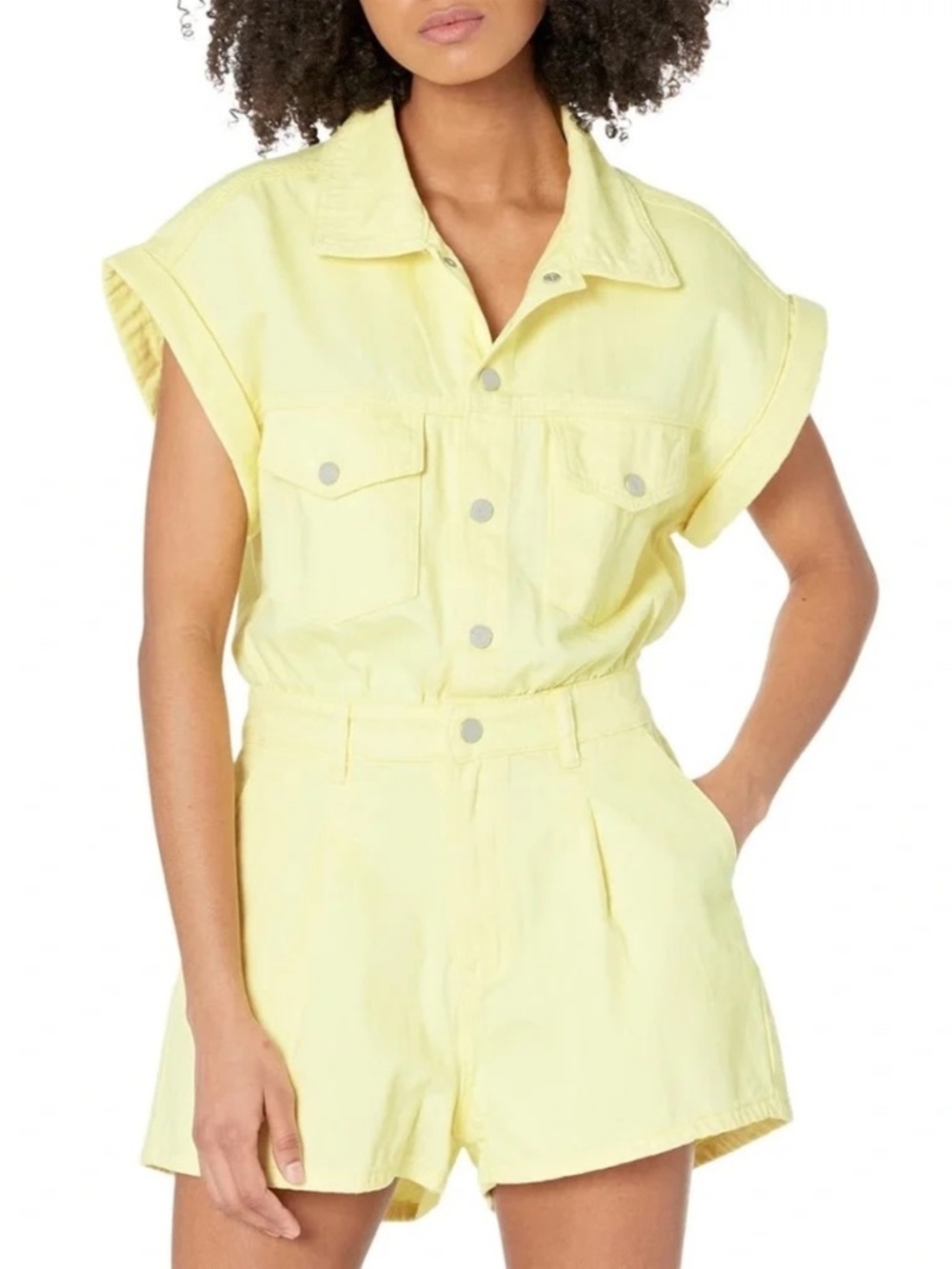 Women's Blanknyc Medium Yellow After Glow Denim Collared Romper - Worn Once!